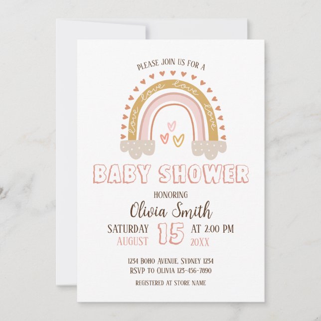 Baby Girl Boho Rainbow Baby Shower Einladung (Vorderseite)