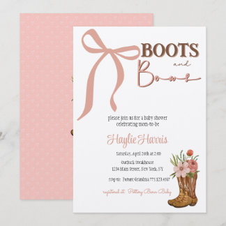Baby Girl Boots und Bows Babyparty Einladung