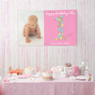 Baby Girl Boy 1. Geburtstag Balloons Nummer 1 Banner