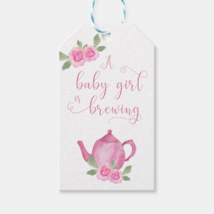 Baby Girl braut rosa Teekanne und Blume Geschenkanhänger