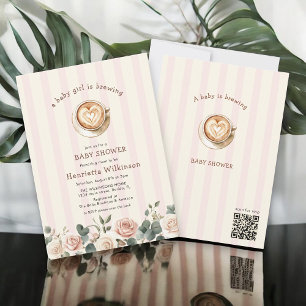 Baby Girl Brewing Coffee  Florale Babyparty Einladung