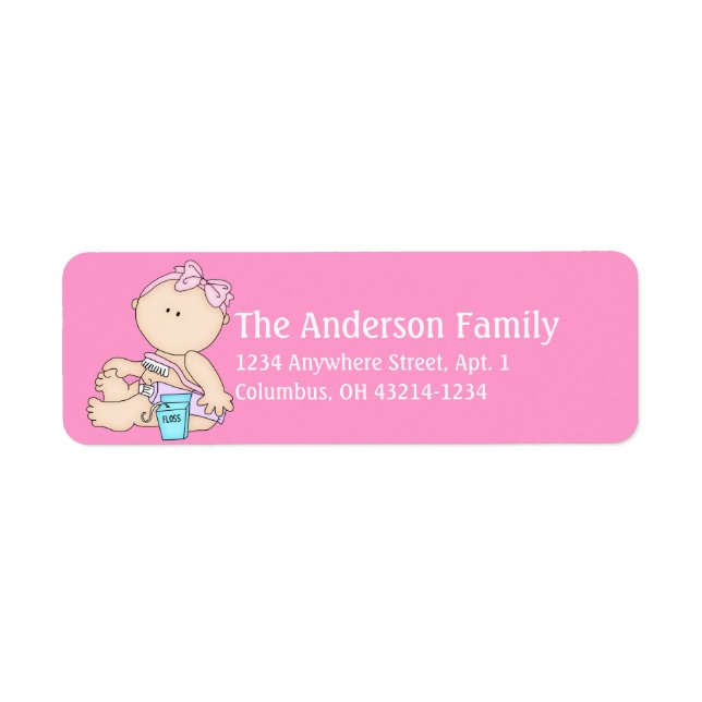 Baby Girl Brushing Teeth Time Address Labels (Vorne)