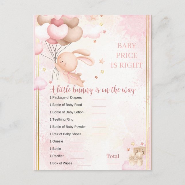 Baby Girl Bunny Baby Showspiel Postkarte (Vorderseite)