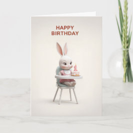 Baby Girl Bunny in High Chair With 1st BDay Cake Karte
