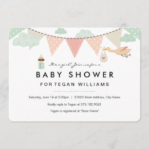 Baby Girl Bunting   Einladung der Babydusche