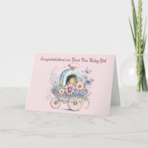 Baby Girl Card Carriage Blume & Baby Dankeskarte