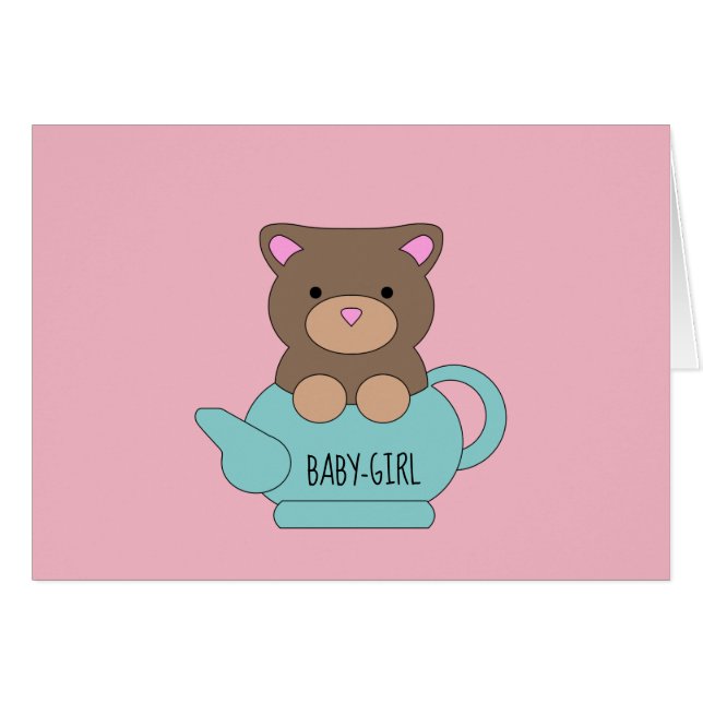 Baby Girl Card Congratulations Pink Bear Cute (Vorderseite (Horizontal))