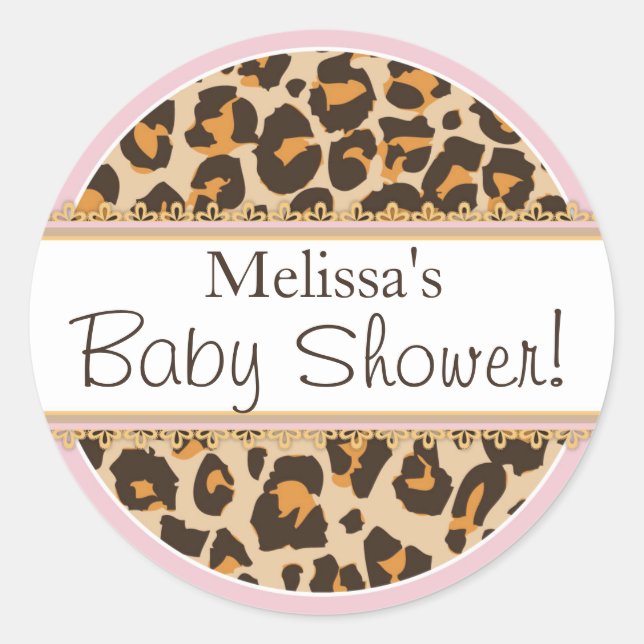 Baby Girl Cheetah Print Baby Dusche Label Runder Aufkleber (Vorderseite)