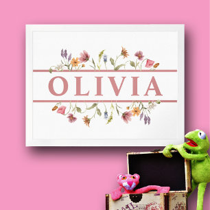Baby Girl Child's rosa Wildblume Name Wall Art Poster