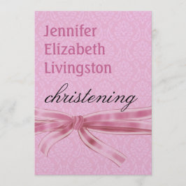 Baby Girl Christening Lila Pink Damask Metallic Einladung