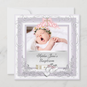 Baby Girl Christening Taufe White Pink Ankündigung