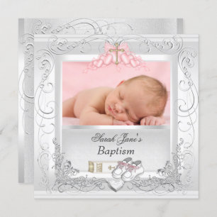 Baby Girl Christening Taufe White Pink Einladung