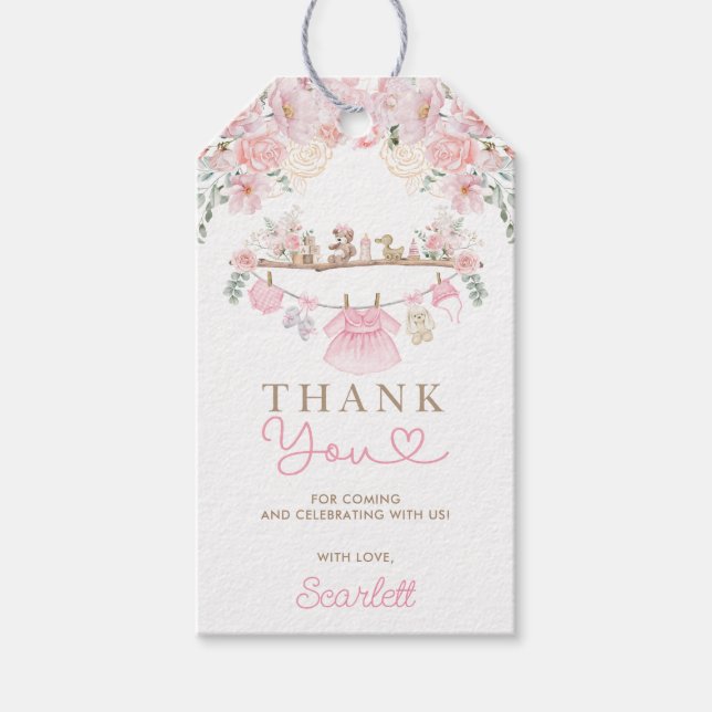 Baby Girl Clothes Pink Floral Kinderzimmer Danke Geschenkanhänger (Vorderseite)