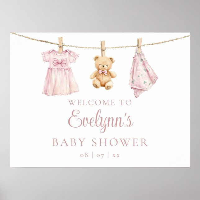 Baby Girl Clothesline Babydusche Begrüßungszeichen Poster (Vorne)