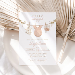 Baby Girl Clothesline Blush Pink Boho Babydusche Einladung