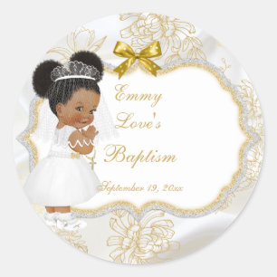 Baby Girl Communion Taufe Gold Cross Ethnisch Runder Aufkleber