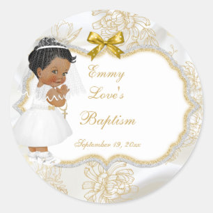Baby Girl Communion Taufen Gold Cross Ethnic Runder Aufkleber
