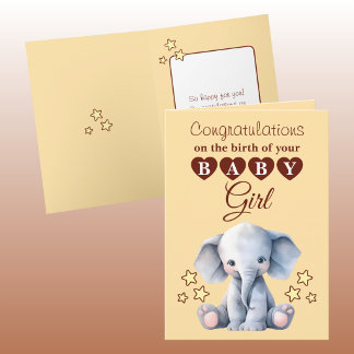 Baby girl congratulations elephant peach karte