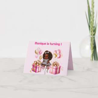 Baby Girl Dark Skin Curls 1. Geburtstag Einladung