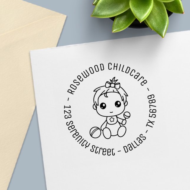 Baby Girl Daycare Kinderbetreuung Runde Adresse 2 Permastempel (Von Creator hochgeladen)