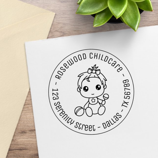 Baby Girl Daycare Kinderbetreuung Runde Adresse Gummistempel (Von Creator hochgeladen)