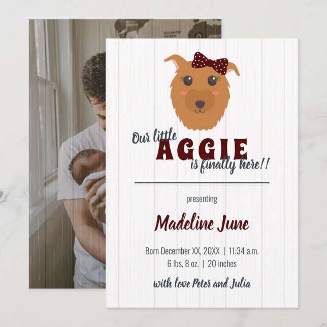 Baby Girl Dog Maroon Baby Ankündigung (Vorne/Hinten)