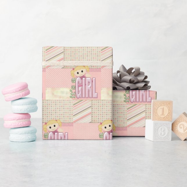 Baby Girl Doll Patchwork Quilt Geschenkpapier (Babyparty)