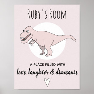 Baby Girl Doodle Dinosaur Pink T-Rex Name Kinderzi Poster