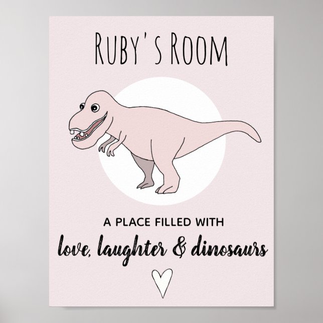 Baby Girl Doodle Dinosaur Pink T-Rex Name Kinderzi Poster (Vorne)