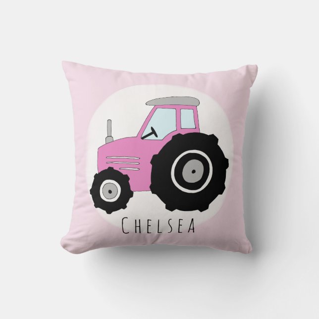 Baby Girl Doodle Pink Traktor mit Kinderzimmer Kissen (Vorderseite)