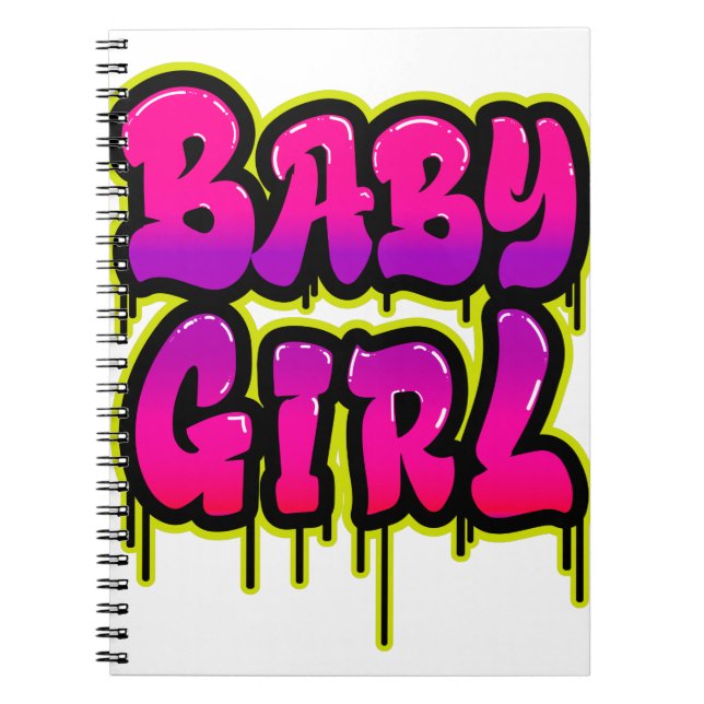 Baby Girl Dripping Word Art Spray Paint Pink Green Notizblock (Vorderseite)