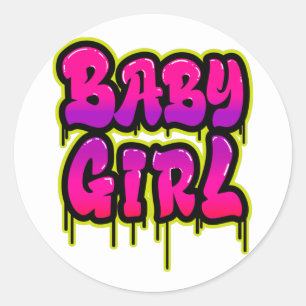 Baby Girl Dripping Word Art Spray Paint Pink Green Runder Aufkleber