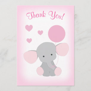 Baby Girl Dusche Danke Karte Elephant Pink Gray