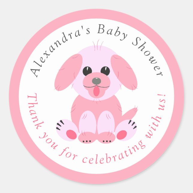 Baby Girl Dusche Danke Personalisiert Puppy Pink Runder Aufkleber (Vorderseite)