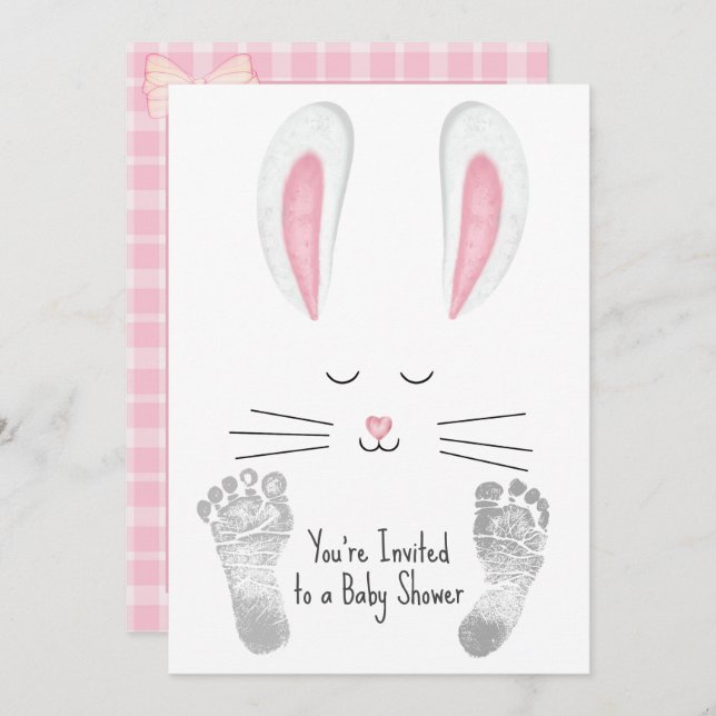 Baby Girl Dusche mit Niedlichem Bunny Einladung (Vorne/Hinten)