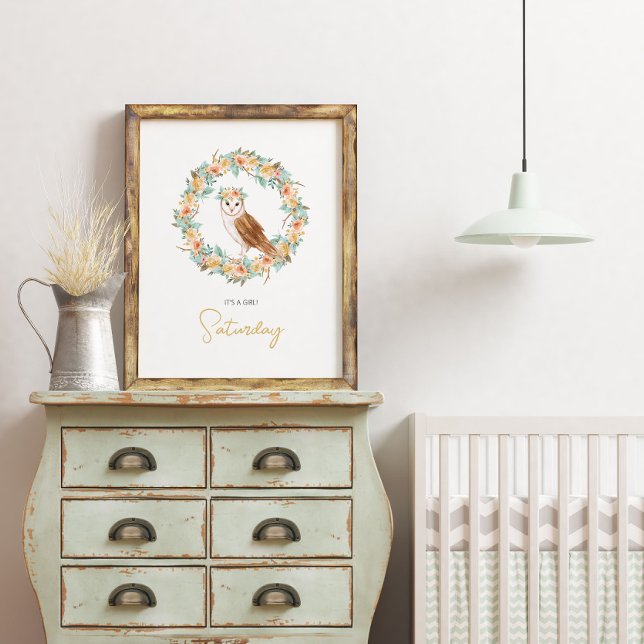 Baby Girl Dusche Name Owl Woodland Kinderzimmer Poster (Von Creator hochgeladen)