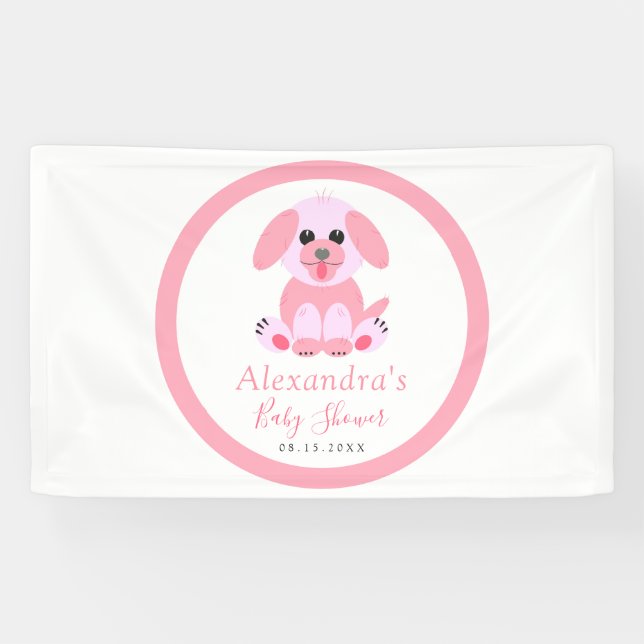 Baby Girl Dusche Personalisiert Puppy Pink Begrüßu Banner (Horizontal)
