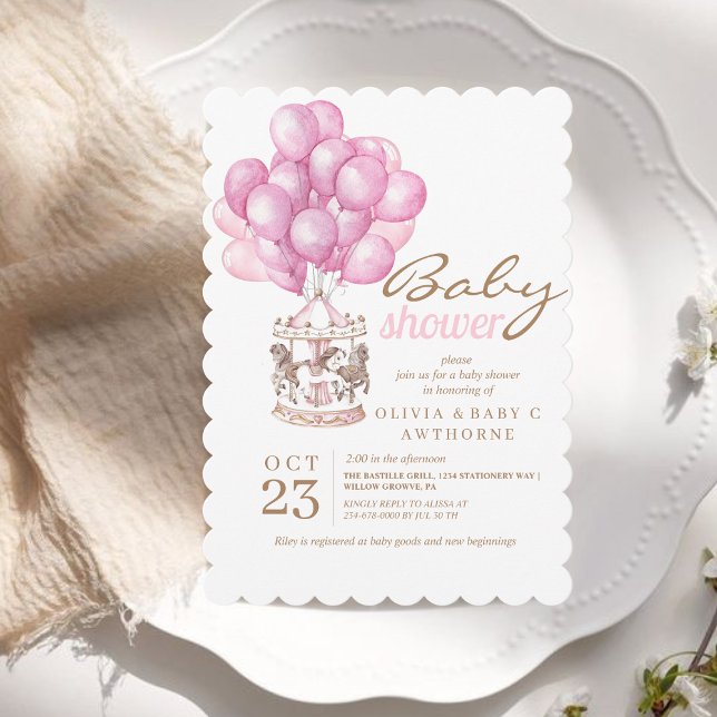 Baby Girl Dusche Pink Ballon Niedlich Einladung (Von Creator hochgeladen)