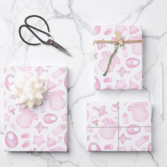 Baby Girl Dusche Pink Geschenkpapier Set (Vorderseite)