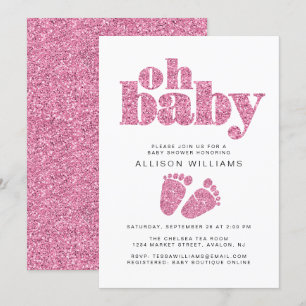 Baby Girl Dusche Pink Glitzer Einladung