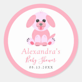 Baby Girl Dusche Pink Personalisiert Puppy Runder Aufkleber