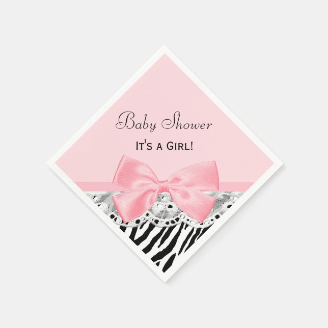 Baby Girl Dusche Rosa Band und Spitzen Zebra Print Serviette (Ecke)