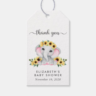 Baby Girl Dusche Sonnenblumen Elephant Vielen Dank Geschenkanhänger