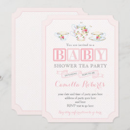 Baby Girl Dusche Vintag Tee Party, Rosa und Grau Einladung