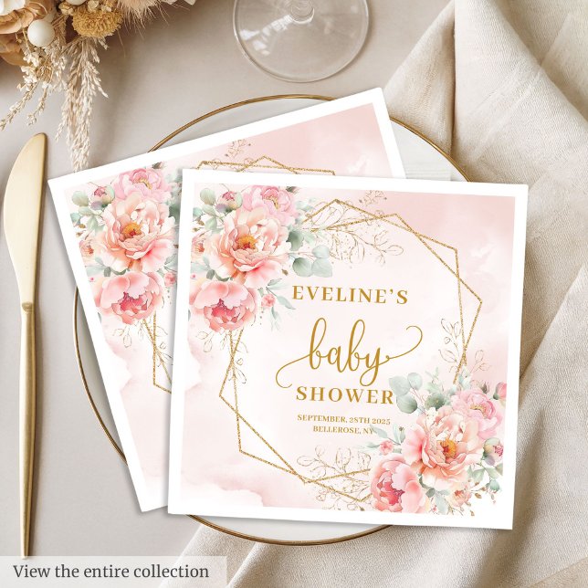 Baby Girl Duschpadel Rosa Glitzer Servietten (Baby Girl Shower pastel pink gold glitter napkins

)