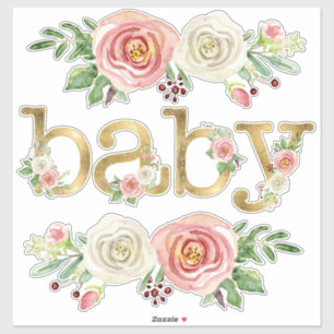 Baby Girl Duwer Deco Aquarell Floral w Gold Aufkleber