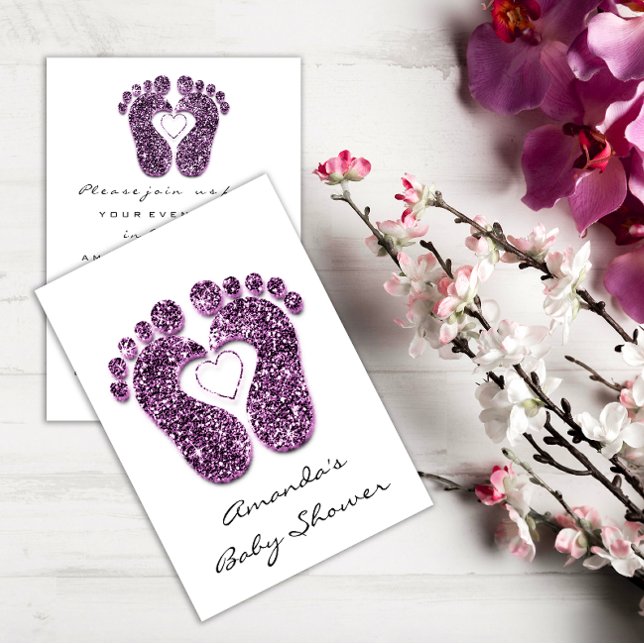 Baby Girl Duwer Feet White Minimalismus Lila Einladung (Burgundy Marsala Wedding Rose Gold Roses Floral Invitation)