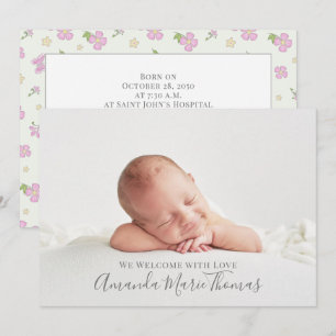 Baby Girl Elegant Pink Butterfly Modernes Foto Ankündigung