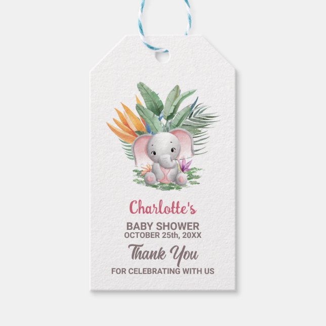 Baby Girl Elephant Babydusche Vielen Dank Geschenkanhänger (Vorderseite)
