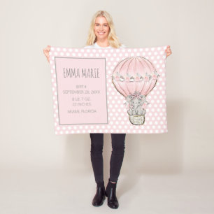 Baby Girl Elephant Balloon Ankündigung Fleecedecke